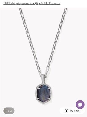 Kendra Scott Daphne silver pave pendant in navy tigers eye